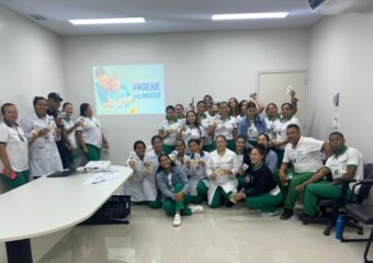 Dinâmica sobre higienização das mãos na Policlínica de Posse