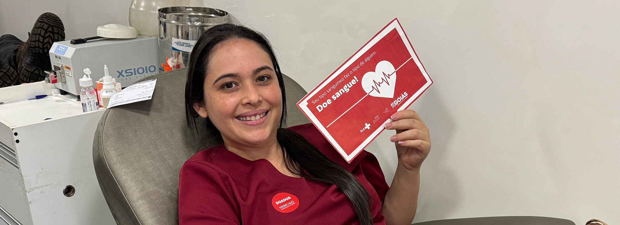 Doação de sangue no Hetrin durante campanha em Trindade (GO), em parceria com o Hemogo, que arrecadou 149 bolsas e 183 cadastros em outubro de 2026, reforçando os estoques da Rede Hemo